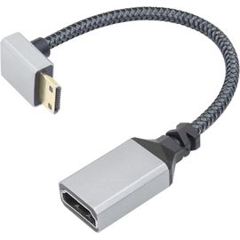 Câble adaptateur mini HDMI vers HDMI 4K - Angle vers le bas de 90 degrés - En aluminium tressé - Pour ordinateur portable, projecteur, TV, moniteur, caméscope (20 cm)