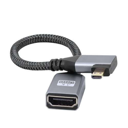 Câble Adaptateur Micro HDMI vers HDMI 4K, Angle Droit Micro HDMI mâle vers HDMI Femelle en Aluminium Court Cordon tressé en Nylon pour Ordinateur Portable, projecteur, TV, Moniteur (20 cm)