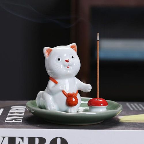 Encensoir animal chat mignon en porcelaine, artisanat, anciers de bois de santal, porte-encens, thé, Eva d'arôme pour animaux de compagnie, parfum, base d'encens, décoration d'intérieur