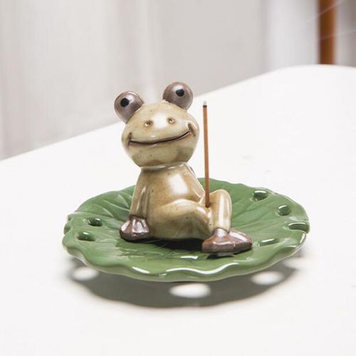 Brûleur d'encens en forme de grenouille, en céramique, Base de Lotus, thé, ornements de bureau, maison, aromathérapie