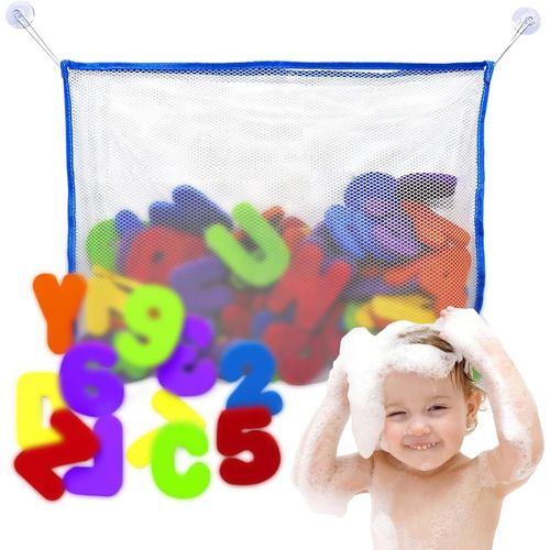 Lot de 36 Jouets de Bain Lettres et Chiffres avec Sac de Rangement en Maille, Jouets de l'alphabet colorés pour Enfants, Jouets éducatifs précoces en Mousse pour Tout-Petits Enfants