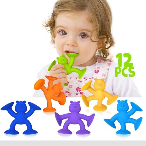 Jouet Ventouse Bebe,Silicone Jouet Bain bébé Sucker Toys, Jouets de Douche Sensoriels pour Tout-Petit,Jouet de Bain pour Garçons Filles de 3 4 5 Ans (12)