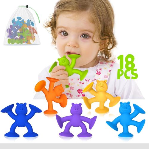 Jouet Ventouse Bebe,Silicone Jouet Bain bébé Sucker Toys, Jouets de Douche Sensoriels pour Tout-Petit,Jouet de Bain pour Garçons Filles de 3 4 5 Ans (18 PCS)