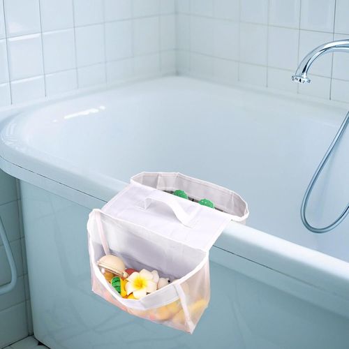 Organisateur Jouets Bain Maille, Support Rangement Jouets Baignoire Douche À Selle Large Ouverture Double Compartiment Accès Facile Fournitures Baignoire Pour Séchage Ventilation (Blanc)