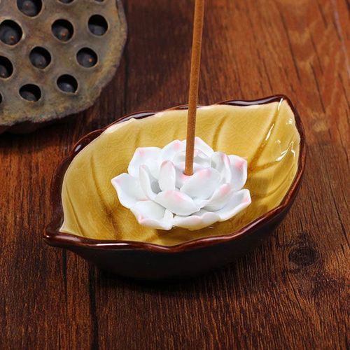 Porte-encens en forme de feuille, en céramique, Lotus, brûleur d'arôme, pour maison de thé, décoration