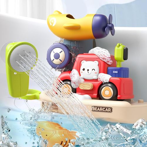 Jouet Bain Bébé, Jouets de Bain avec Douchette Bebe & Machine à Bulles, Jouet de Bain pour Bebe Enfant, Jeux Montessori Bébé Eveil, Jeux de Bain Cadeaux pour Garçons Fille