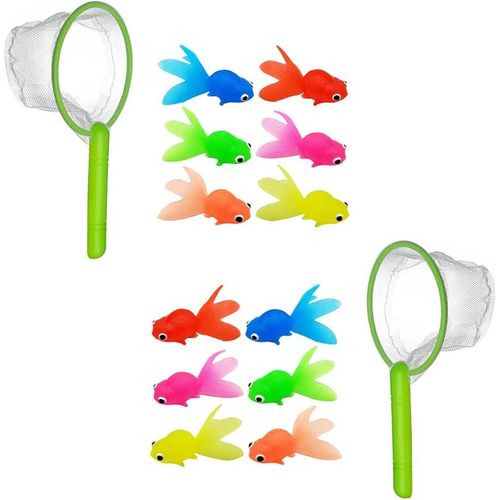 2 Ensembles De Pêche Enfants Jouet De Bain en Plastique Poisson Rouge Artificielle Aquarium Poissons Flottant Faux Poissons avec Épuisette pour Enfant en Âge Enfants Piscine