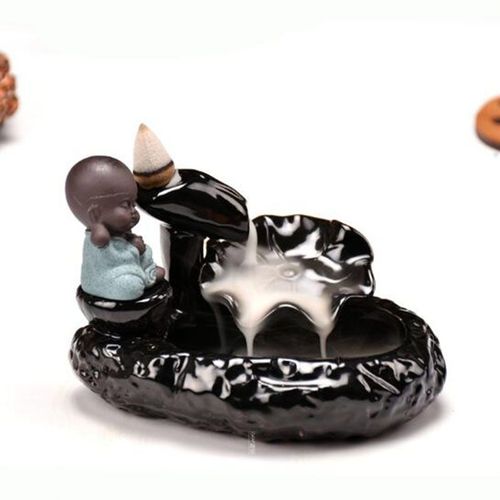 Brûleur d'encens à reflux en céramique, le petit moine, petit encensoir de bouddha, cônes d'encens, Lotus, à utiliser dans la décoration de la maison