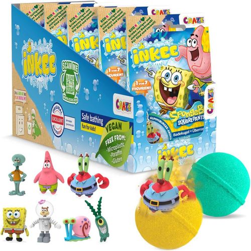 Bob l'Éponge - Pack de 5 boules de bain avec surprise à l'intérieur, 5x Figurines Bob l'éponge à collectionner - Boules de bain enfant 5x 80g, parfum bonbon burger, huile de Jojoba
