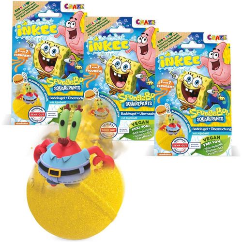 Bob l'Éponge - Pack de 3 boules de bain avec surprise à l'intérieur, 3x Figurines Bob l'éponge à collectionner - Boules de bain enfant 3x 80g, parfum bonbon burger, huile de Jojoba