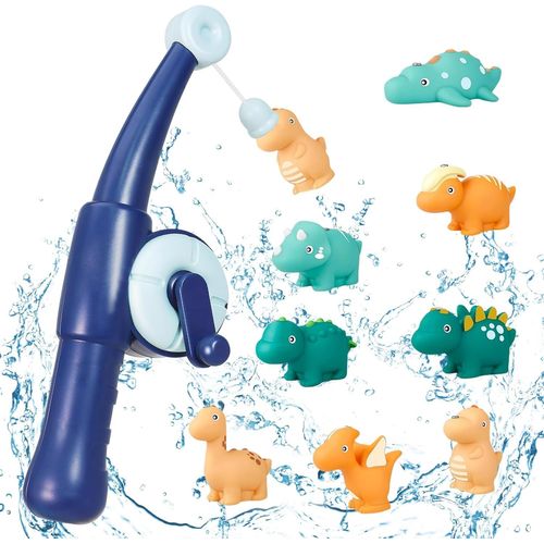Jouet Bain Bébé, 9 Pièces de Jeu de Pêche Magnétique, Dinosaure Jouets Flottants, Jeux d'eau, Jouet Montessori Jouets de Baignoire, Animaux Jouets Flottants pour Bébés Enfant 1 2 3 4 Ans