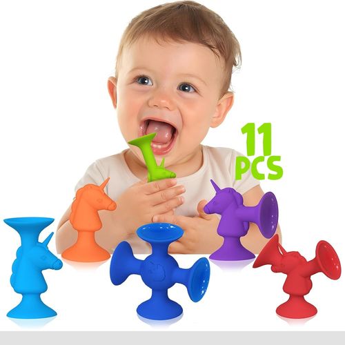 Jouet à Ventouse, Jouet Montessori Jouet de Bain pour Enfants Jouet de Voyage Jouet sensoriel pour l'Autisme, Jouet empilable Licorne en Silicone Souple, Jouet de Bain pour 3 4 5 6 7 Ans (6 pièces)