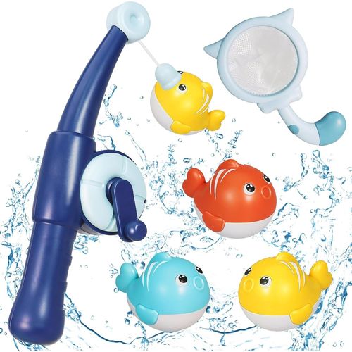 Jouet Bain Bébé, 5 Pièces de Jeu de Pêche Magnétique, Inclus Filet de Pêche, Jouets Flottants, Jeux d'eau, Jouet Montessori Jouets de Baignoire,Animaux Jouets Flottants pour Bébés Enfant 1 2 3 4 Ans