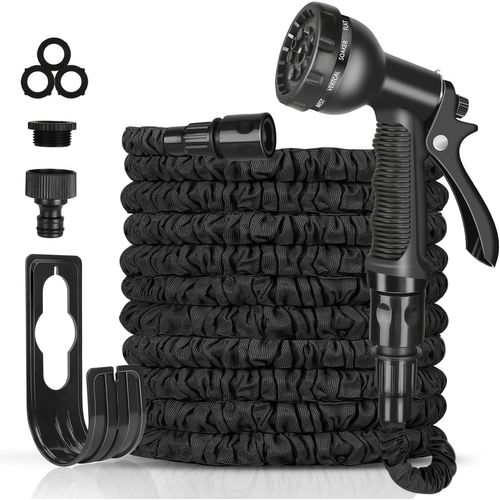 Tuyau d'arrosage, 30 m Tuyau Arrosage Extensible avec 8 Modes de pistolet de pulvérisation, Flexible Garden Hose avec 3/4"" et 1/2"" Adaptateur.[U87]