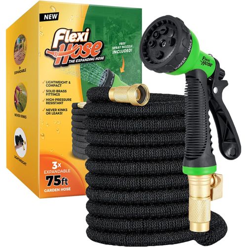 Tuyau d'arrosage extensible Upgraded - ultra flexible/ne s'emmêle pas - raccords en laiton massif 2 cm - 8 modes d'arrosage - noir - 23 m
