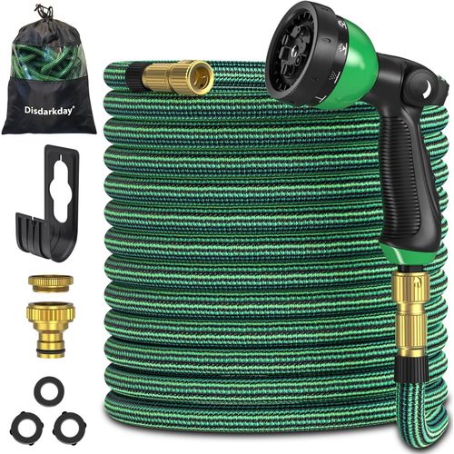 Tuyau Arrosage Extensible 15m, Tuyau D¿arrosage Extensible avec 1/2"" et 3/4"" Adaptateurs, 10 Modes d'Arrosage, Latex Triple Épaisseur Durable avec Raccords et Sac, Vert