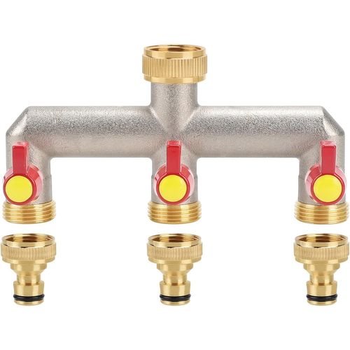 Répartiteur de robinet 3 voies en laiton pour tuyau d'arrosage - Régulation du débit d'eau - Adaptateur de tuyau 3/4"" - Distributeur d'eau de jardin