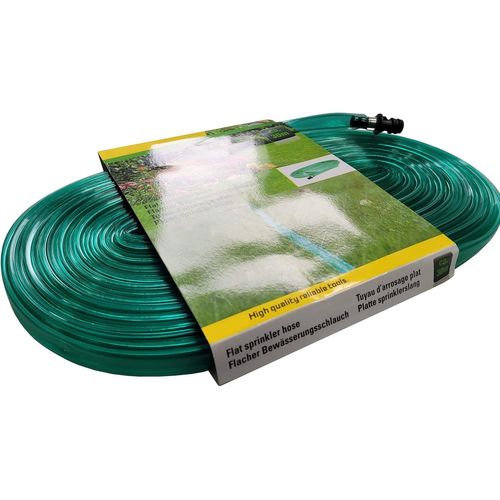 Tuyau d'irrigation plat avec sorties perforées - Longueur : 30 m - Système d'irrigation - Pour arrosage de jardin, fleurs, plantes, parterres de fleurs, plantations - Vert