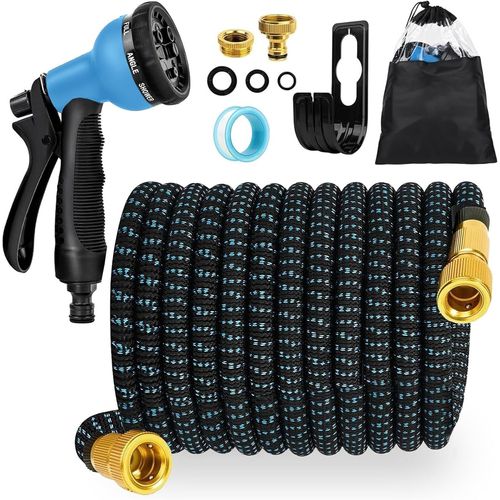 Tuyau Arrosage Extensible 23m, Tuyau d'arrosage Retractable avec Adaptateur 1/2"" et 3/4"", 8 Fonctions Pistolet, Support, Tuyaux d'arrosage pour Jardin Irrigation Nettoyage Jardinage Laver la Voiture