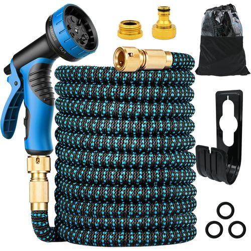 Tuyau d'arrosage extensible et flexible - Tuyau magique pour lavage de voiture - Tuyau de jardinage avec pistolet de pulvérisation d'eau professionnel à 7 réglages (connecteurs métalliques 30,5m