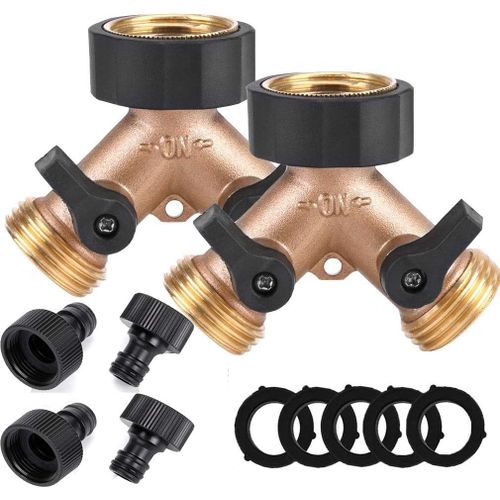 2 Pièces Raccord de Tuyau Laiton d'arrosage 2 Sorties Distributeur Connecteur - 2 Voies Séparateur de Tuyau Répartiteur Adaptateur pour l'irrigation du Jardin Robinet #4