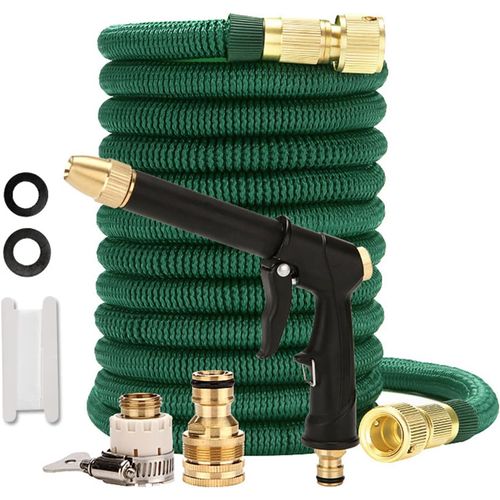 Tuyau d'arrosage Extensible 50ft / 15m, Tuyau arrosage Universel avec 5 Fonction Pistolet, Raccords en Laiton, Tuyau d¿Eau pour Jardin Nettoyage Lavage de Voiture et Douches des Animaux