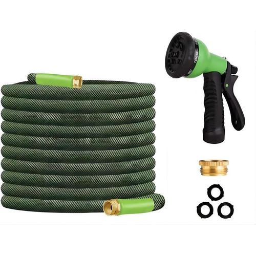 Tuyau d'arrosage flexible de 15 m avec embout de tuyau à 8 fonctions, ultra léger, sans torsion et facile à ranger, haute pression, tuyau d'arrosage pour l'extérieur, arrosage