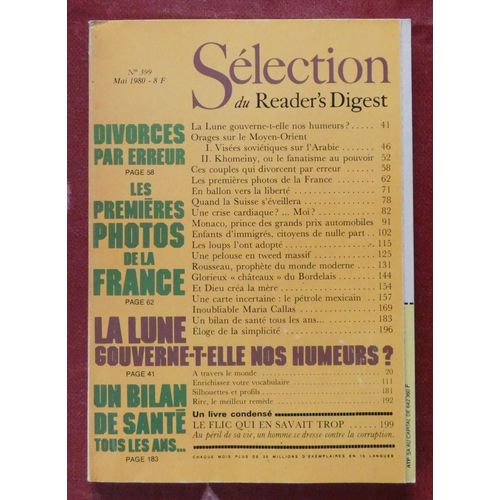 Sélection Du Reader'S Digest N° 3 Mai 1980 Suisse, Grand Prix De Monaco, Jean-Jacques Rousseau, Maria Callas