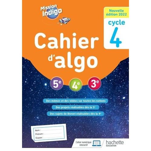 Cahier D'algo 5e, 4e, 3e Cycle 4