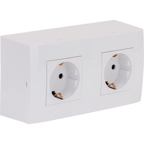 Double prise Schuko en saillie + plaque de finition Kalya - Blanc - Zenitech