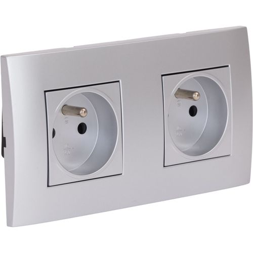 Double prise encastrée + plaque de finition Kalya - Argent - Zenitech