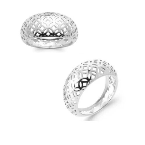 Bague Jonc Bombée Ajourée Dentelée En Argent Massif Rhodié 925 T50 À 60 Argenté - 52