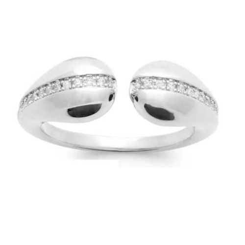 Bague Ouverte Goutte D'eau Empierrée Zirconium En Argent Massif Rhodié T50 À 60 Argenté - 50