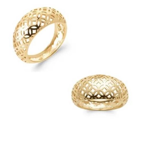 Bague Jonc Bombée Ajourée Dentelée En Plaqué Or 18 Carats 750/000 T50 À 60 Doré - 52