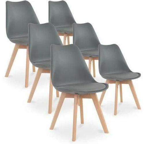 Lot De 6 Chaises - Gris - Scandinave - Pieds Bois
