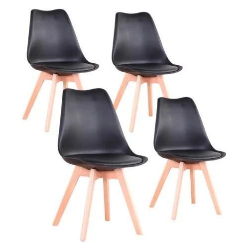 Wokaka Lot De 4 Chaises De Salle A Manger - Coussin De Siège En Cuir-Scandinave(Noir)