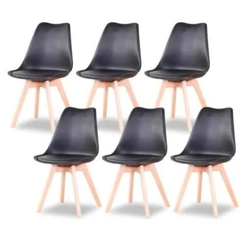 Wokaka Lot De 6 Chaises De Salle A Manger - Coussin De Siège En Cuir-Scandinave(Noir)