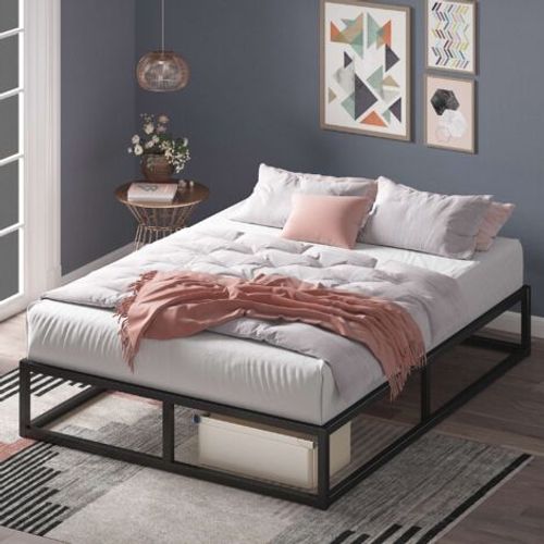 Lit 160x200 Cm En Métal - Lit Double Avec Sommier En Bois - Lit 2 Personnes Noir - Zinus Joseph