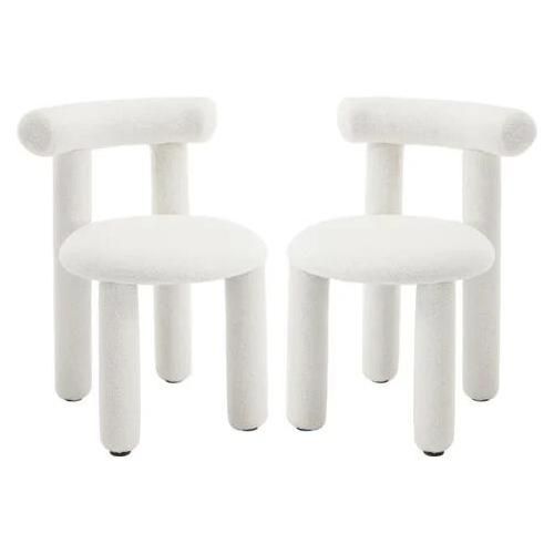 Lot De 2 Chaises De Salle À Manger En Fausse Fourrure Chaise Salle A Manger Moderne Avec Pied Métal Chaise De Cuisine Sans Accoudoirs, Blanc