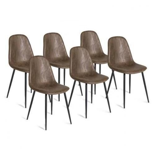 Lot De 6 Chaises Vintage Dali Marron Pour Salle À Manger
