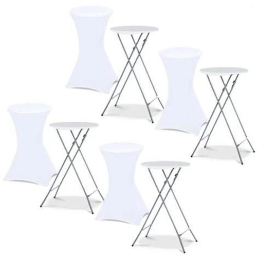Lot De 4 Tables Hautes Pliantes 105 Cm Et 4 Housses Blanches