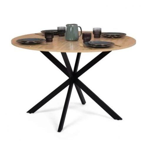 Table À Manger Alix Ronde 4-6 Personnes Pied Araignée Bois Et Noir 120 Cm