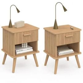 Idmarket Lot De 2 Tables De Chevet Juliette 1 Tiroir Avec Niche Effet Lattes