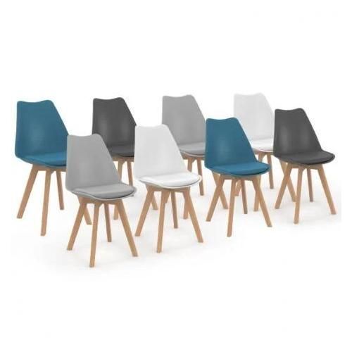 Lot De 8 Chaises Sara Mix Color Blanc X2, Gris Clair X2, Gris Foncé X2, Bleu Canard X2