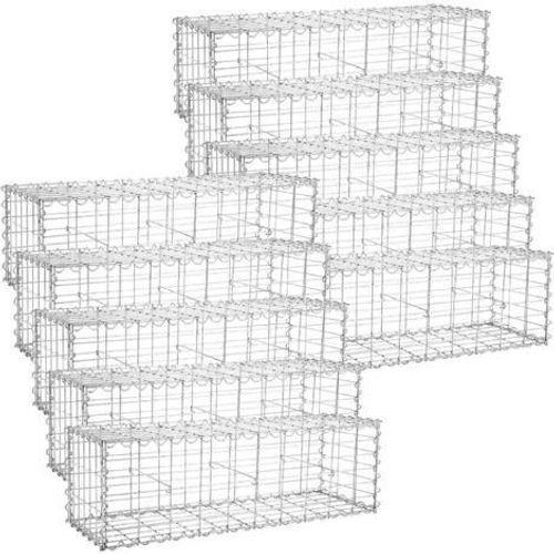 Lot De 10, Gabion Pour Pierre, Argent, Cloture Gabion, Cage En Métal, Mur, Décoration De Jardin, 100 X 30 X 30cm, Ggb033