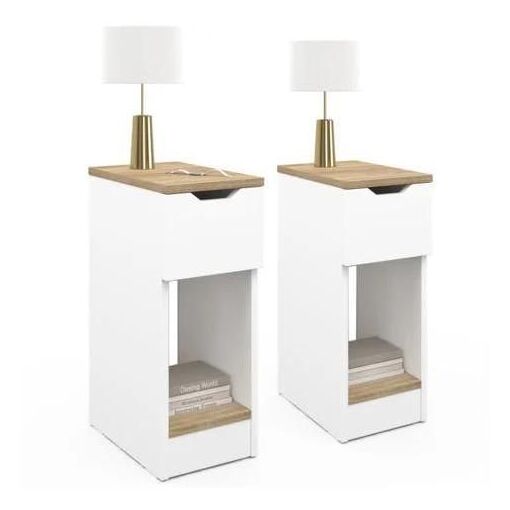 Lot de 2 tables de chevet ANOUK 1 tiroir avec niche blanc et