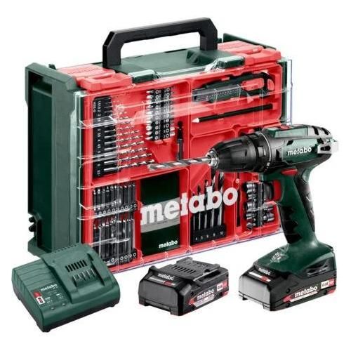 Perceuse-visseuse sans fil 18V BS18 - METABO -avec 2 batteries 18V 2,0 Ah - chargeur et coffret d'accessoires - 602207710