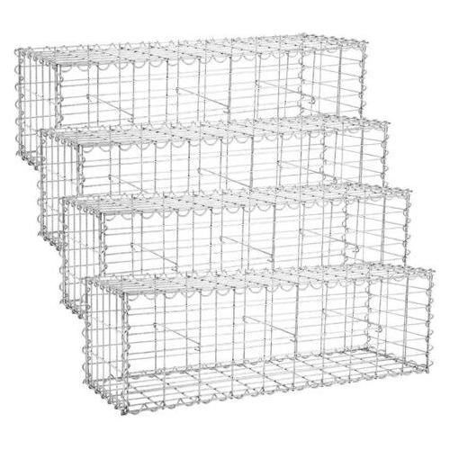 Gabion Pour Pierre, 100x30x30cm, Cage En Métal, Cloture Gabion, Panier À Pierre, Maille 5 X 10 Cm, Galvanisé, Mur, Paterre, Décoration De Jardin, Argent Ggb433 (Ggb133 X 4)