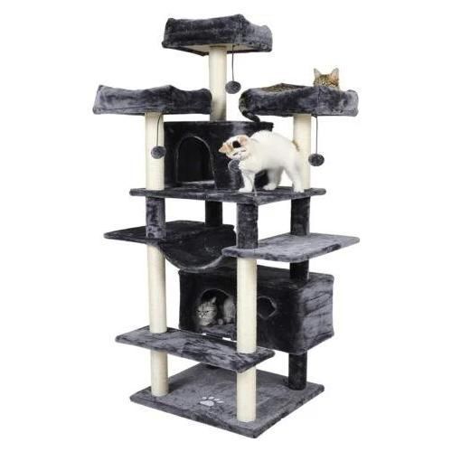 Grand Arbre À Chat, Taille Xxl, 175 Cm, Stable, Avec 3 Grandes Plateformes D'observation, Pour Grands Chats, Griffoirs En Sisal, Gris Foncé