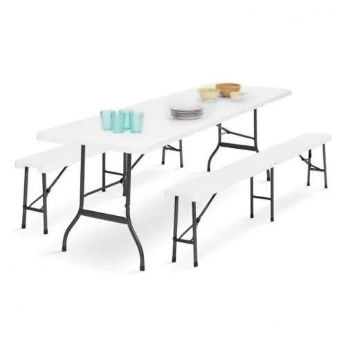 Table Pliante Dappoint Portable 180 Cm Et 2 Bancs Pliables Pour Camping Ou Réception